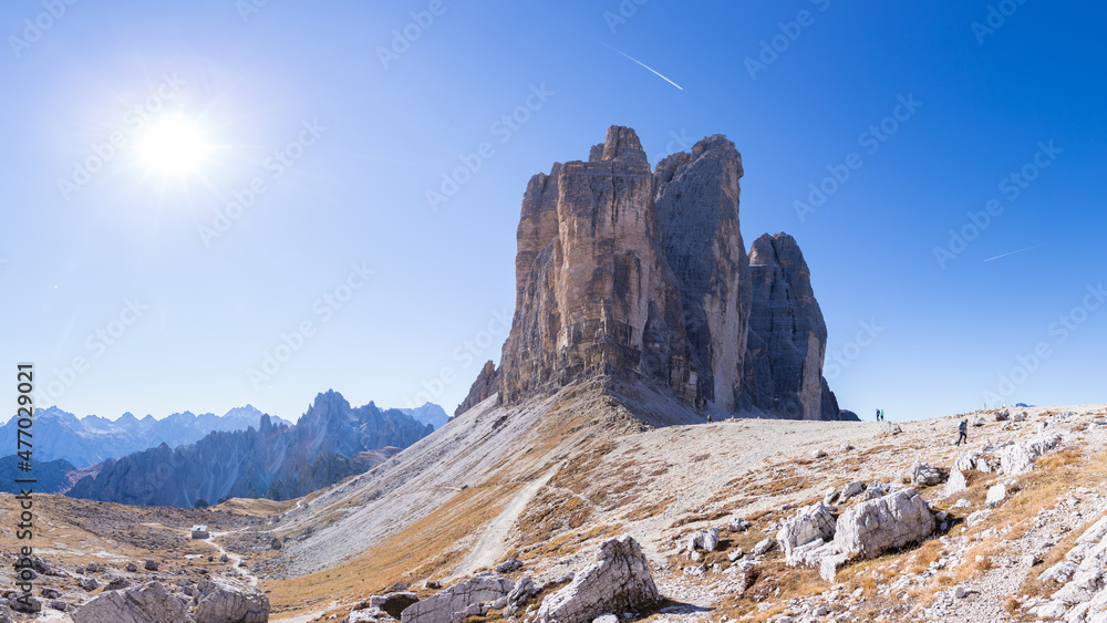 Tre Cime di Lavaredo in the Dolomites in Italy on a beautiful autumn day