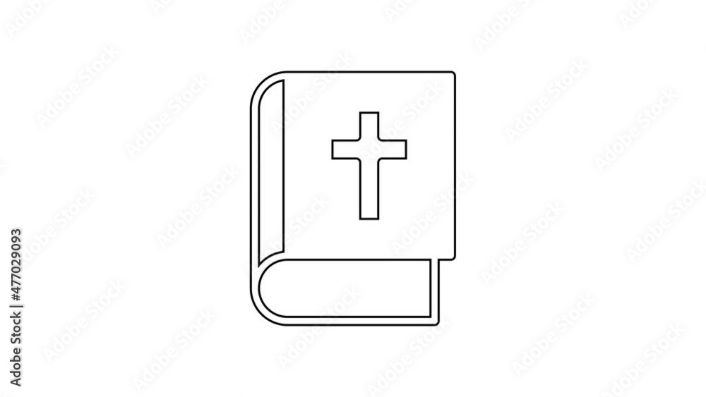 Black line Holy bible book icon isolated on white background. 4K Video motion graphic animation Black line Holy bible book icon isolated on white background. 4K Video motion graphic animation