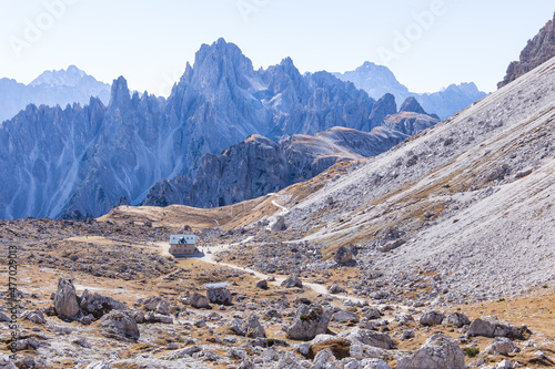 Panorama view from the Tre Cime di Lavadero to the nieghbouring mountains in the south and Lago Misurina