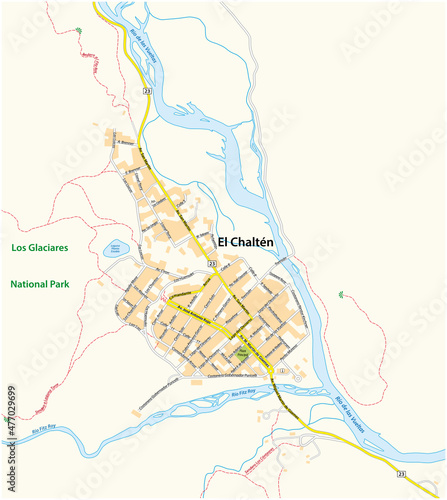 map of the Argentine city El Chalten, Santa Cruz, Argentina