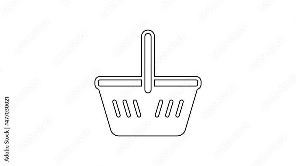 Black line Shopping basket icon isolated on white background. Online buying concept. Delivery service sign. Shopping cart symbol. 4K Video motion graphic animation Black line Shopping basket icon isolated on white background. Online buying concept. Delivery service sign. Shopping cart symbol. 4K Video motion graphic animation