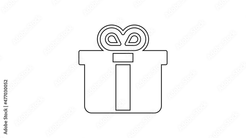 Black line Gift box icon isolated on white background. 4K Video motion graphic animation Black line Gift box icon isolated on white background. 4K Video motion graphic animation