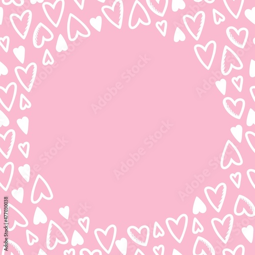 Seamless pattern frame of white hearts on pink background. Use on Valentines Day on textiles, wrapping paper, backgrounds, souvenirs. Vector illustration © Anastasiya Shmakova