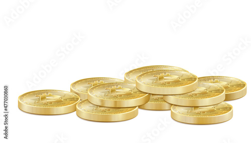 Realistic 3d golden bitcoin stack icon for cryptocurrency, virtual currency, digital money, ecash. Bitcoin symbol for fintech network banking and blockchain. isolated vector illustration photo