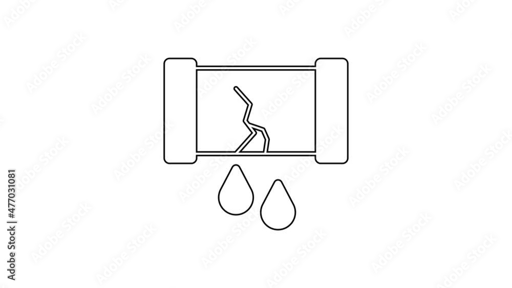 Black line Broken oil pipe with valve icon isolated on white background. 4K Video motion graphic animation Black line Broken oil pipe with valve icon isolated on white background. 4K Video motion graphic animation