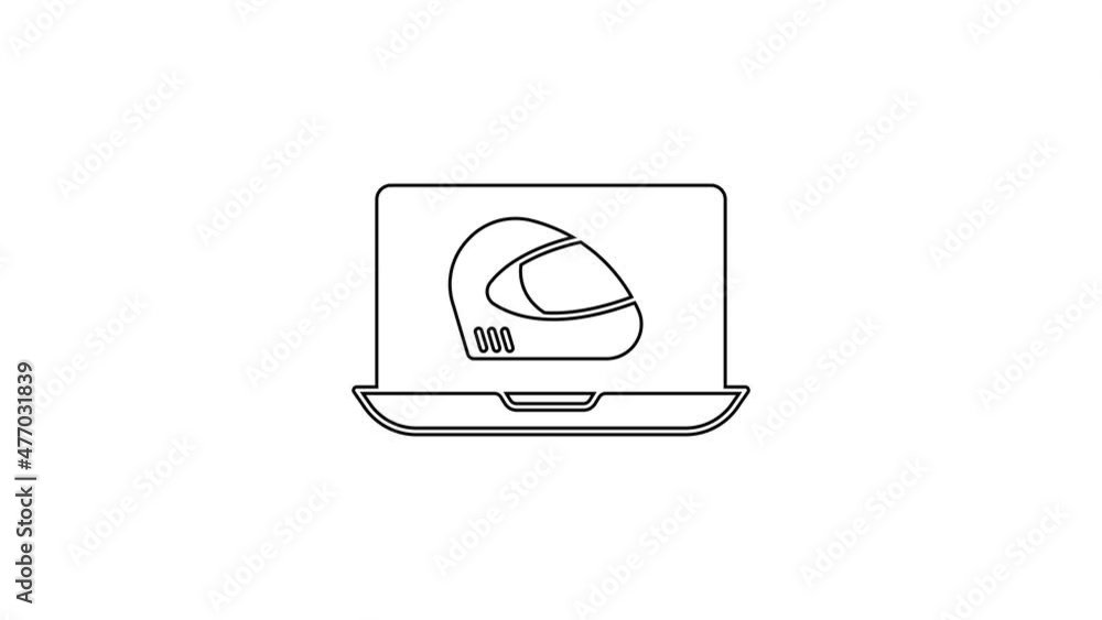Black line Racing helmet icon isolated on white background. Extreme sport. Sport equipment. 4K Video motion graphic animation Black line Racing helmet icon isolated on white background. Extreme sport. Sport equipment. 4K Video motion graphic animation