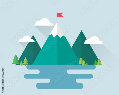 Mission mountain concept. Setting goals for successful business. Vector illustrations in flat design. Isolated on background.