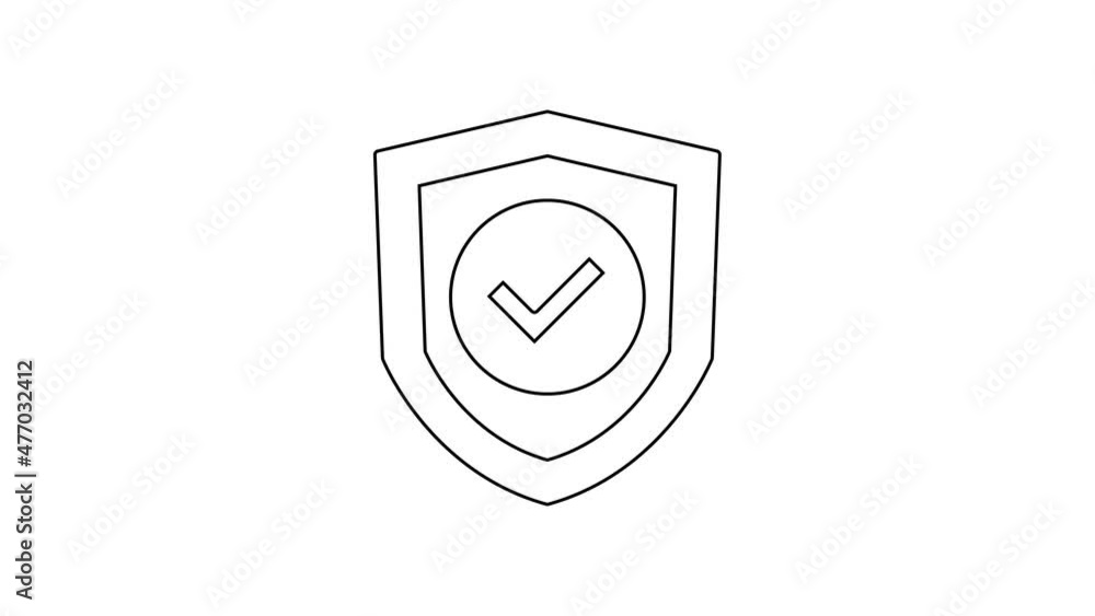 Black line Shield with check mark icon isolated on white background. Protection symbol. Security check Icon. Tick mark approved icon. 4K Video motion graphic animation Black line Shield with check mark icon isolated on white background. Protection symbol. Security check Icon. Tick mark approved icon. 4K Video motion graphic animation