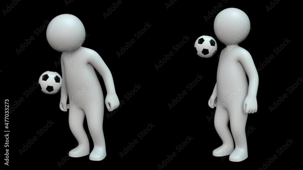 Stickman playing with ball - 3d render looped with alpha channel.