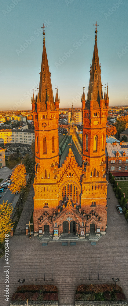 Tarnow in Poland, Cathedral Church. Vertical Drone Panorama - obrazy, fototapety, plakaty 