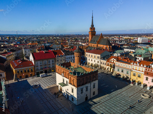 Tarnow Historic Town Square. Aerial Drone View. Poland City