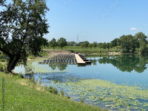 Rowing trail on Lake Jarun or rowing trails on Jarun's Lake, Zagreb - Croatia (Veslačka staza na jezeru jarun ili veslačke staze jarunskog jezera (RŠC Jarun), Zagreb - Hrvatska)