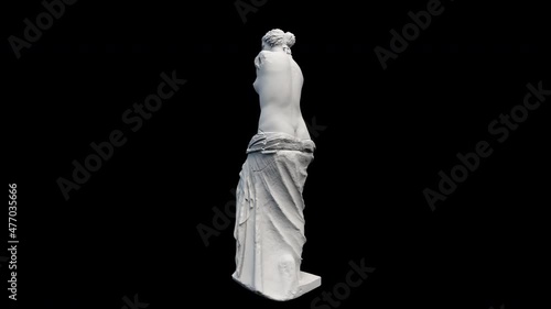 A vertical clip of the statue of Venus de Milo slowly rotating on a transparent alpha channel background in a seamless loop. photo