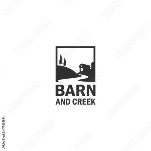 Creek and barn logo design