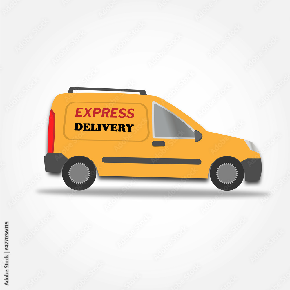 EXPRESS DELIVERY BY ORANGE TRUCK. Set of delivery icons. Fast delivery
