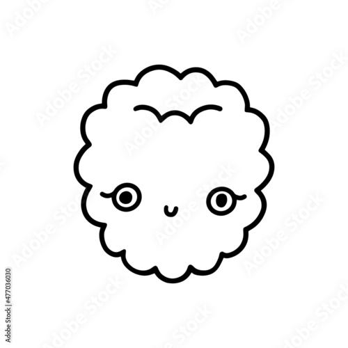 Cute kawaii raspberry. Kind childish berry character with eyes and a smile. Vector isolated line illustration on white background.