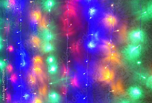 New year LED colourful lights on room wall