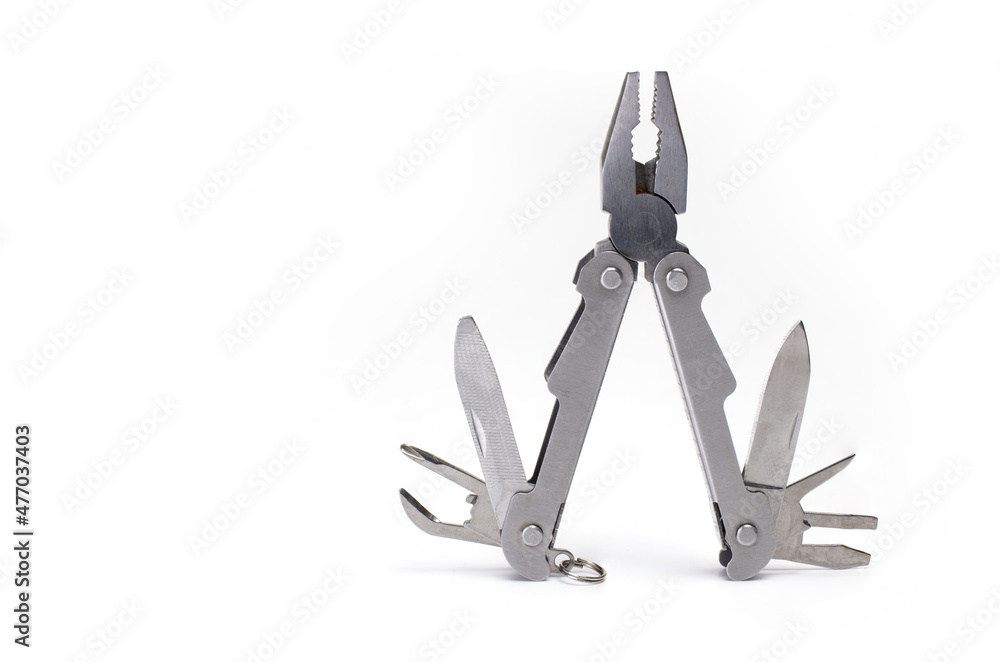 opened multitool pliers knife isolated white background opened multitool pliers knife isolated white background