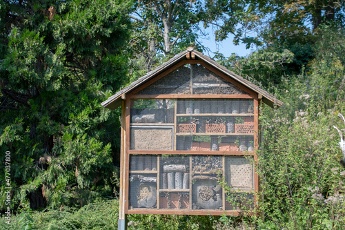 Landscape of insect hotel in Luisenpark Mannheim Baden Wurttemburg Germany