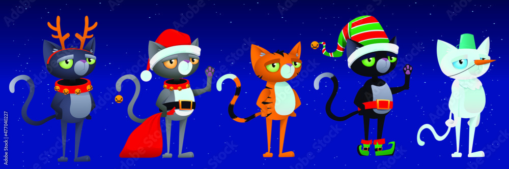 Cartoon cute christmas cat set