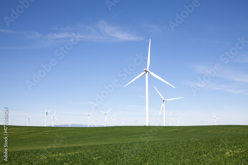 Wind turbines with blue sky