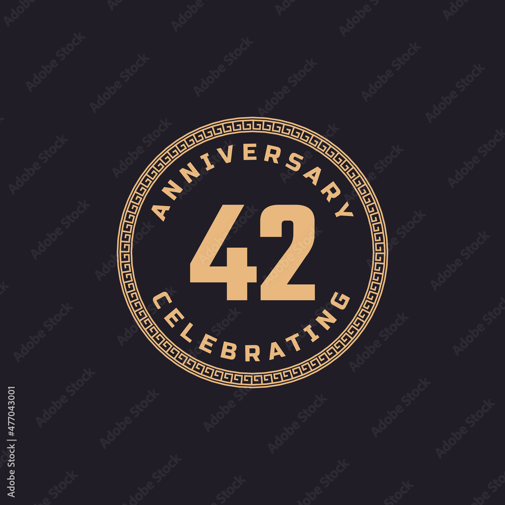 Vintage Retro 42 Year Anniversary Celebration with Circle Border Pattern Emblem. Happy Anniversary Greeting Celebrates Event Isolated on Black Background
