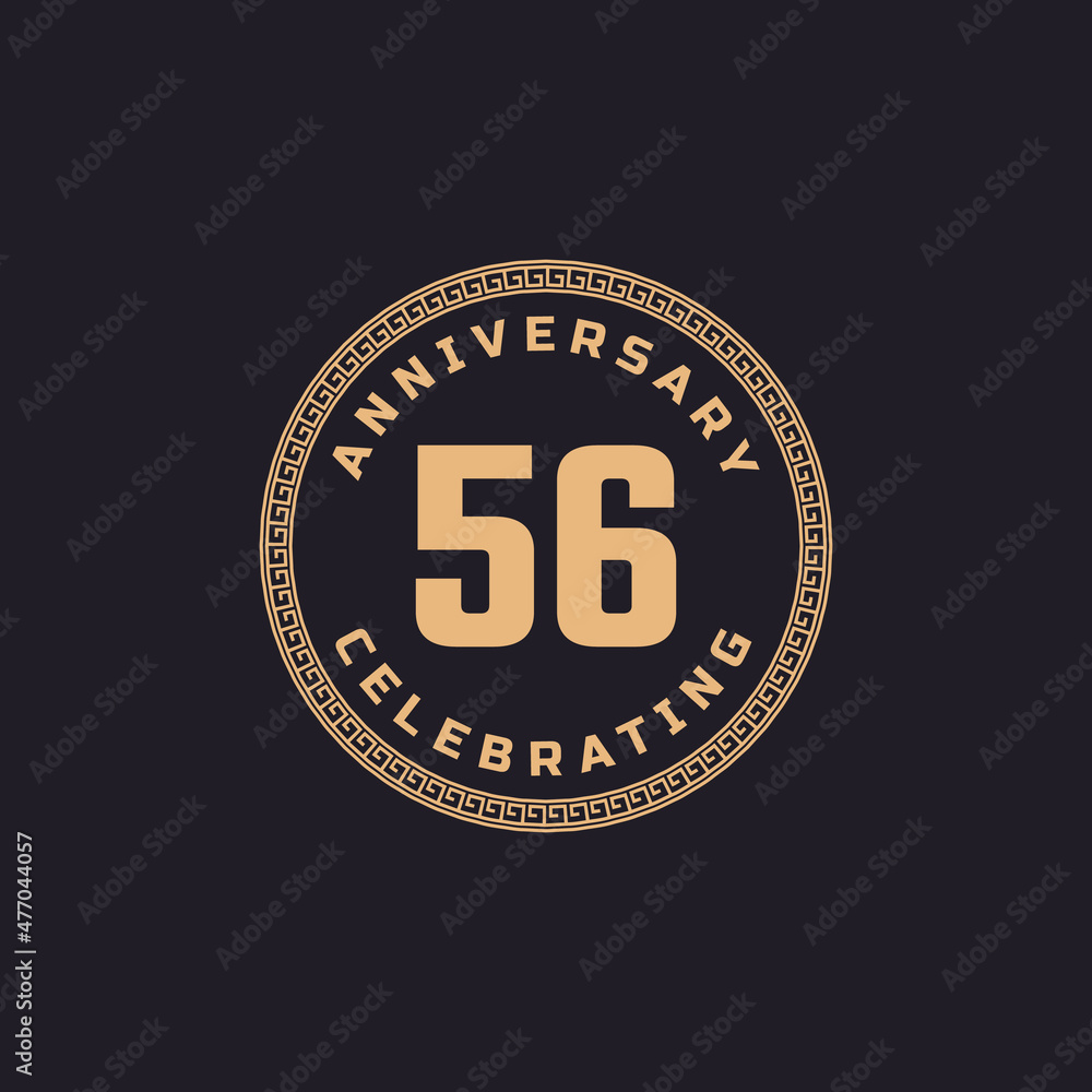 Vintage Retro 56 Year Anniversary Celebration with Circle Border Pattern Emblem. Happy Anniversary Greeting Celebrates Event Isolated on Black Background