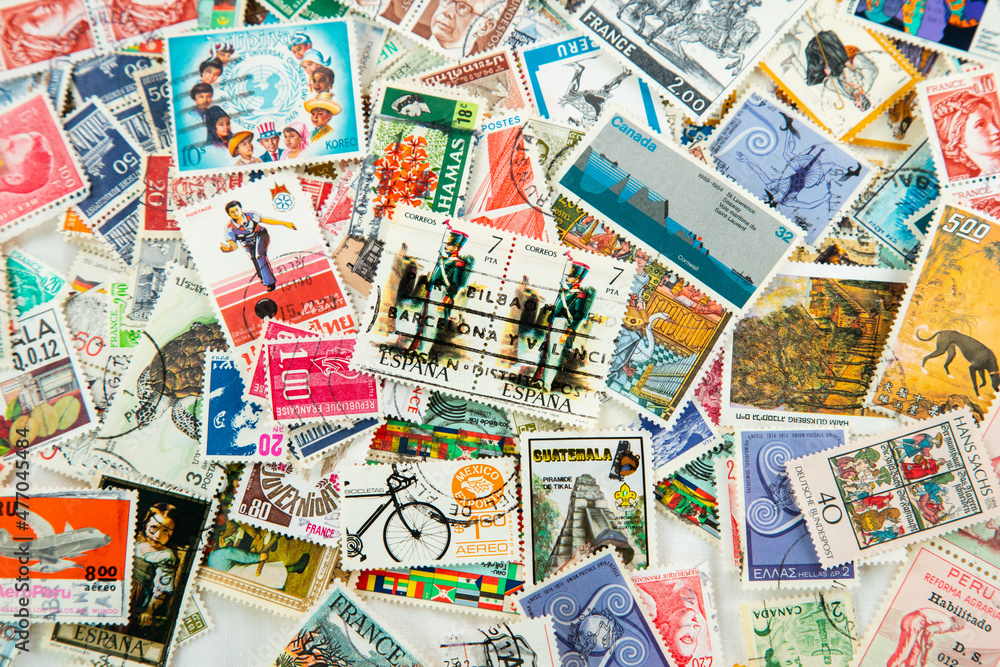 World Stamps, Collage Stamps Of Different Countries, World Currencies, World Order World Stamps, Collage Stamps Of Different Countries, World Currencies, World Order