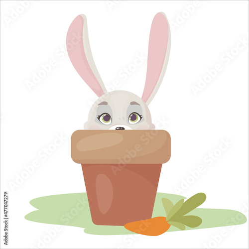 Carrots in a flower pot. Harvesting. Foods in a cartoon style. Vector illustration isolated on white background.