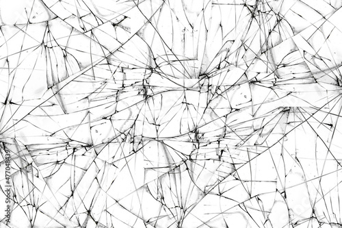 Obraz na plátně Cracked protective glass of a smartphone, cracked on a white background