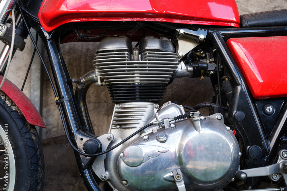 Motorcycle engine as background. Technology and Transportation.