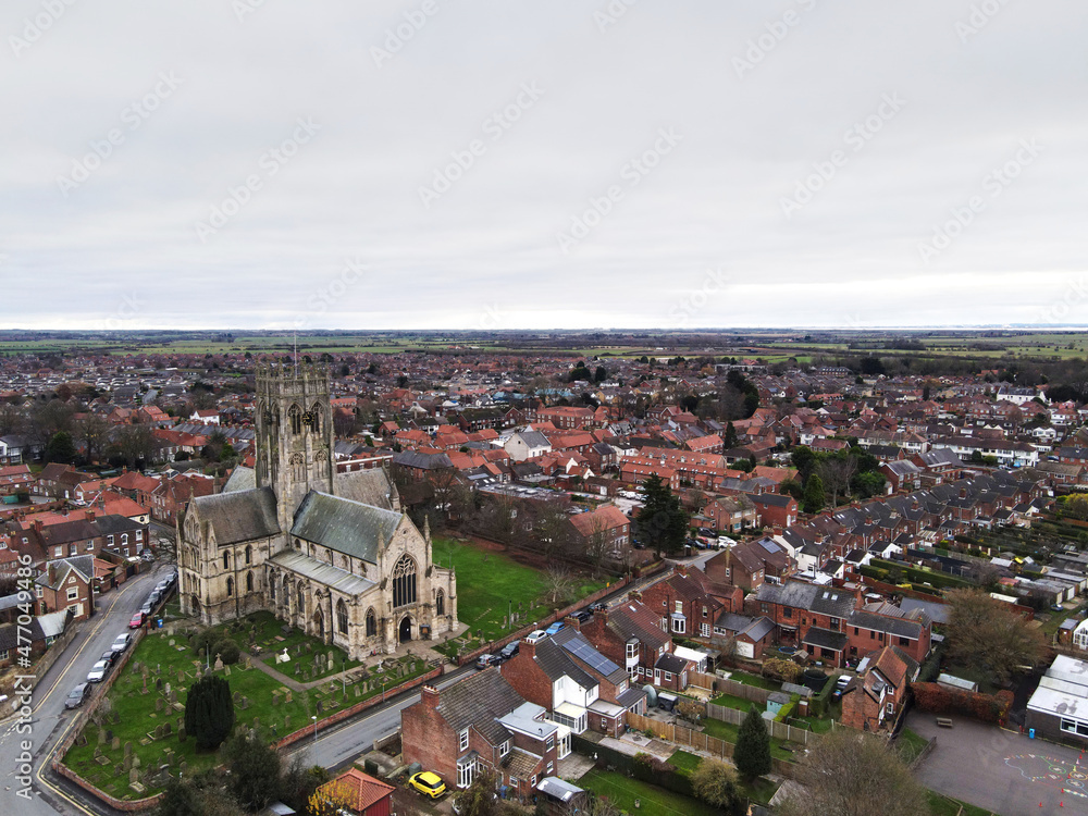 Aerial view of the historic town of Hedon, East Yorkshire, UK