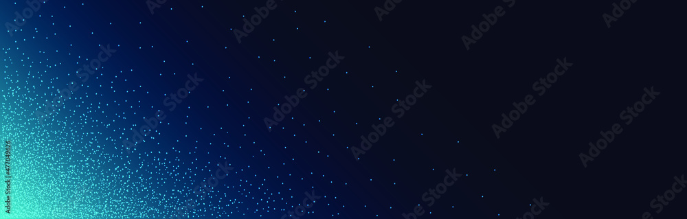 Technology particles vector dark blue banner. Dotwork Abstract Shapes, Turquoise noise, dotted corner. Technology particles vector dark blue banner. Dotwork Abstract Shapes, Turquoise noise, dotted corner.