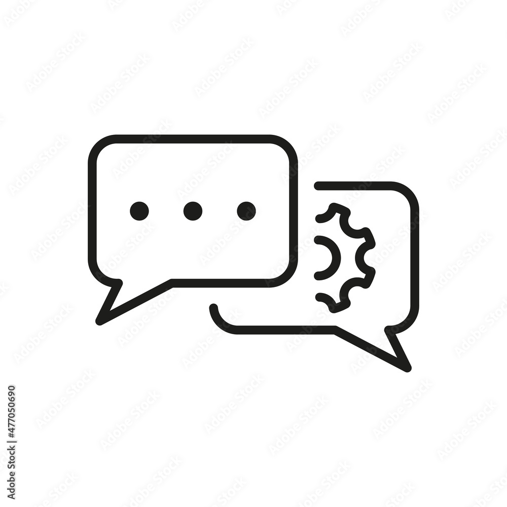Settings Chat Line Icon. Speech Bubble with Gear Configuration Concept Linear Pictogram. Dialog Balloon and Cog Wheel Talk Service Outline Icon. Editable Stroke. Isolated Vector Illustration Settings Chat Line Icon. Speech Bubble with Gear Configuration Concept Linear Pictogram. Dialog Balloon and Cog Wheel Talk Service Outline Icon. Editable Stroke. Isolated Vector Illustration