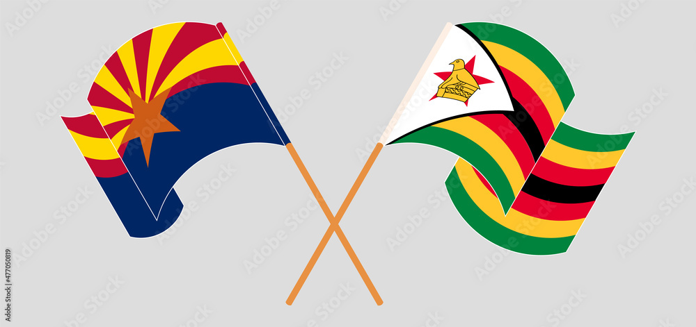 Crossed flags of the State of Arizona and Zimbabwe. Official colors. Correct proportion Crossed flags of the State of Arizona and Zimbabwe. Official colors. Correct proportion