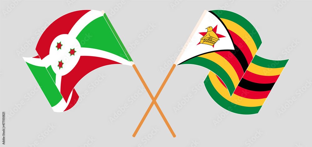Crossed flags of Burundi and Zimbabwe. Official colors. Correct proportion Crossed flags of Burundi and Zimbabwe. Official colors. Correct proportion