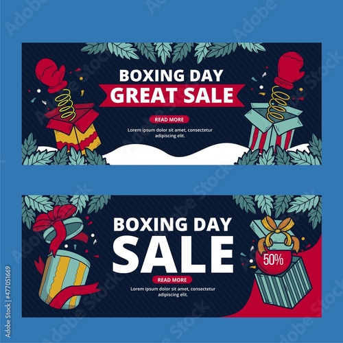 hand drawn boxing day sale horizontal banners set abstract design vector illustration