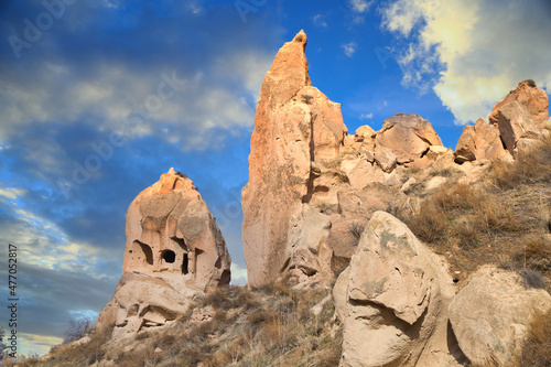 Panaromic view of the National Park of Zelve Valley, Nevsehir, Cappadocia, Turkey. Rock Formations in Zelve Valley. photo
