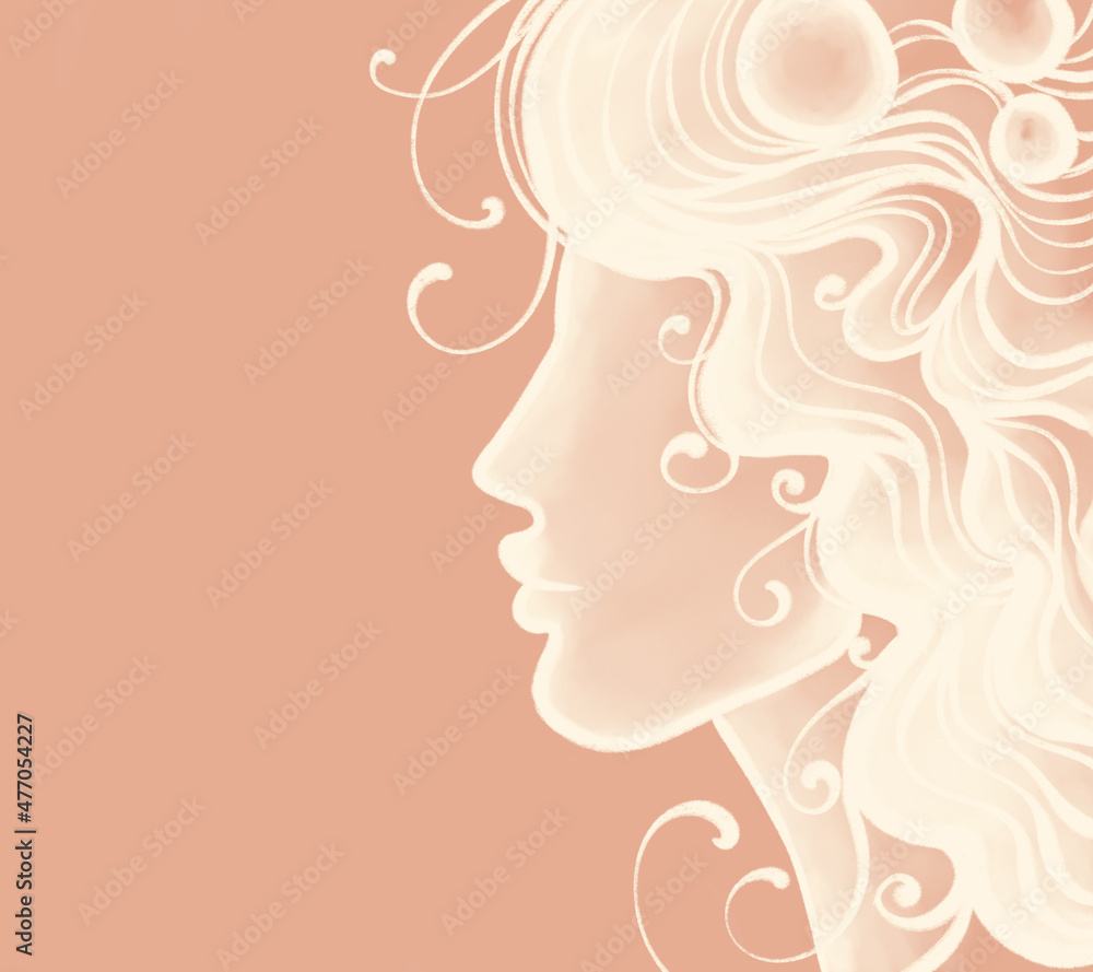 stylish trendy gentle hand-drawn female abstract portrait on pink background
