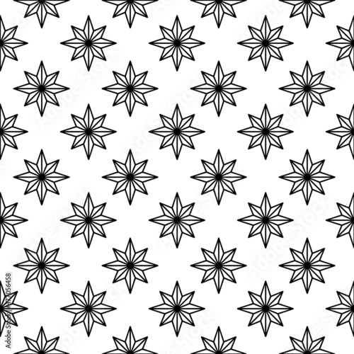 Doodle Christmas paper star seamless pattern. Simple black and white winter holiday linear background.