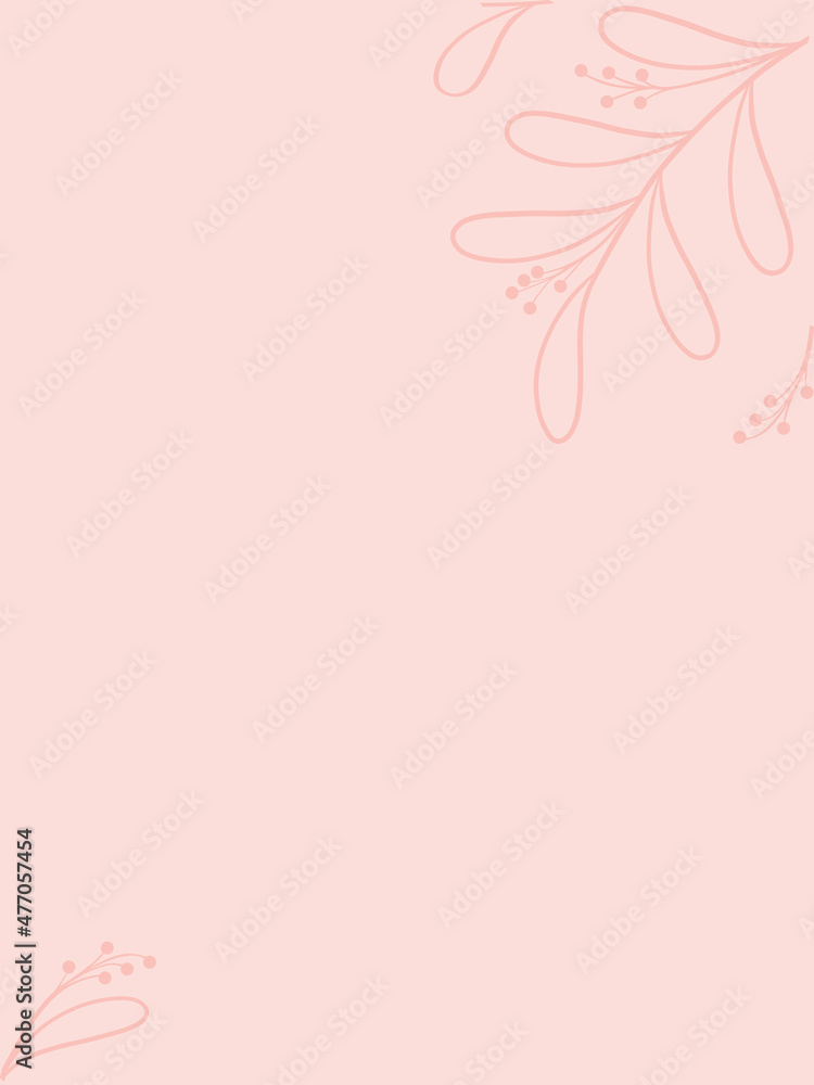 abstract background in a minimalistic style with the image of contour branches of plants with leaves located at one edge of the template