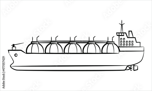 Gas carrier ship abstract silhouette. LNG carrier isolated on white background. Silhouette of a tank ship. Side view. Flat icon vector.