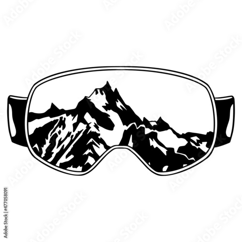 Ski goggles, ski mask. Snowboarder goggles with mountains reflection in them. vector file. Mountain landscape. Vinyl cutting and printing file.