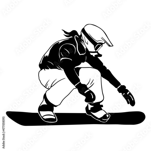 Girl snowboarding vector illustration. Sports snowboarding. Mountain landscape. Vinyl cutting and printing file.