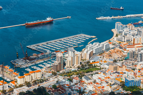 The town and harbour of Gibraltar viewed from up the Rock