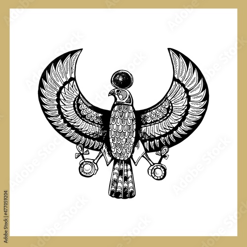 Hand drawn sketch style ancient Egyptian eagle god isolated on white background. Vector illustration.