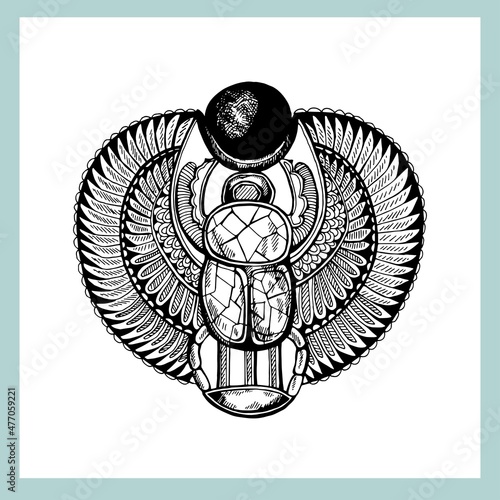 Hand drawn sketch style Egyptian scarab isolated on white background. Vector illustration.