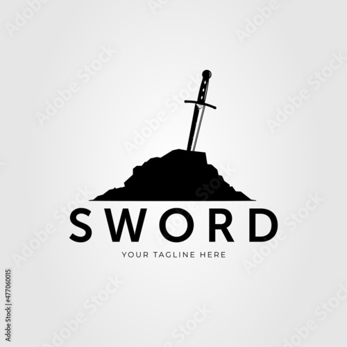 warrior sword pierced stone logo vector illustration design