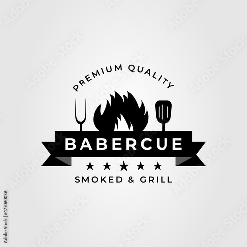 spatula, fork, and fire barbecue logo vector illustration design