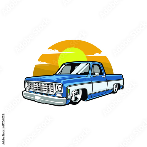 Classic pickup truck hot rod side view illustration vector isolated in white background